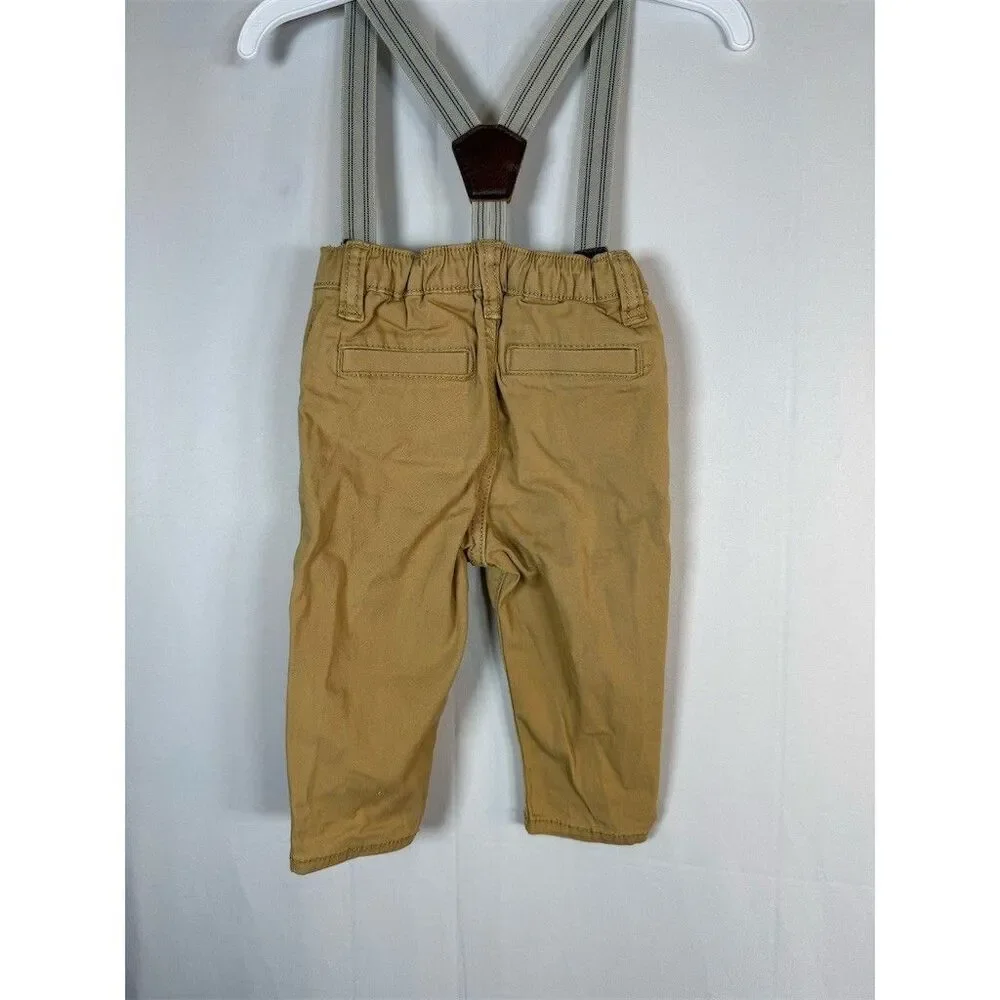OshKosh B'gosh Baby Boys Khaki Suspender Pants Beige Size 6-9 Months Dressy